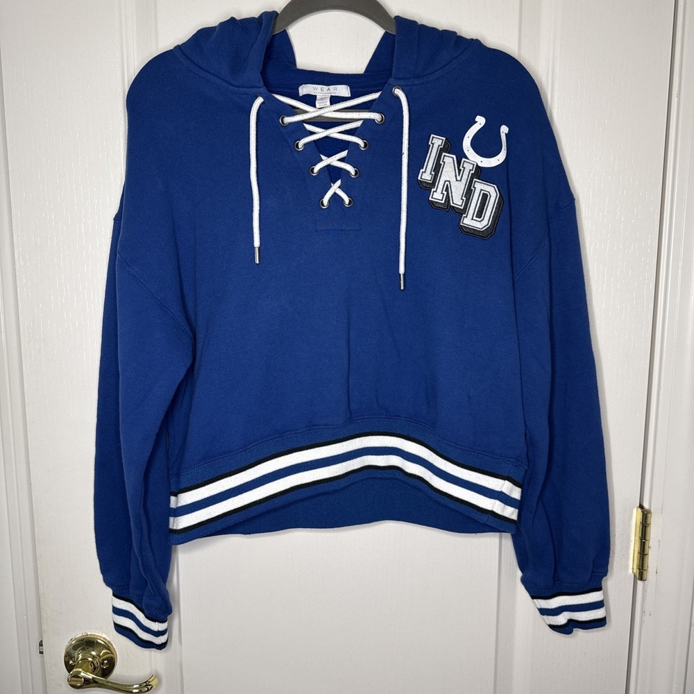 WEAR Erin Andrews Indianapolis Colts Lace-Up Hoodie Sweatshirt Women's M